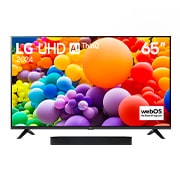 Vista frontal de Combo TV 65UT7300PSA + Barra de sonido SK1 Más 160 canales gratuitos 65UT7300PSA.SK1